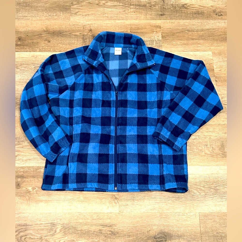 Blair Men’s Black & Blue Plaid Fleece Zipper Jacket Super Soft Size Large NWOT